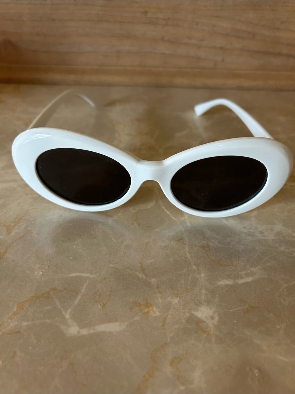 White Oval Retro Sunglasses with Black Lenses